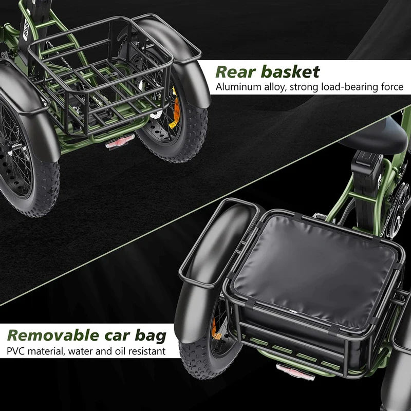 Hidoes HD-ET1 elektriskais trīsritenis ar aizmugurējo bagāžnieku, 750W. Hidoes HD-ET1 elektriskais trīsritenis ar aizmugurējo bagāžnieku, 750W.